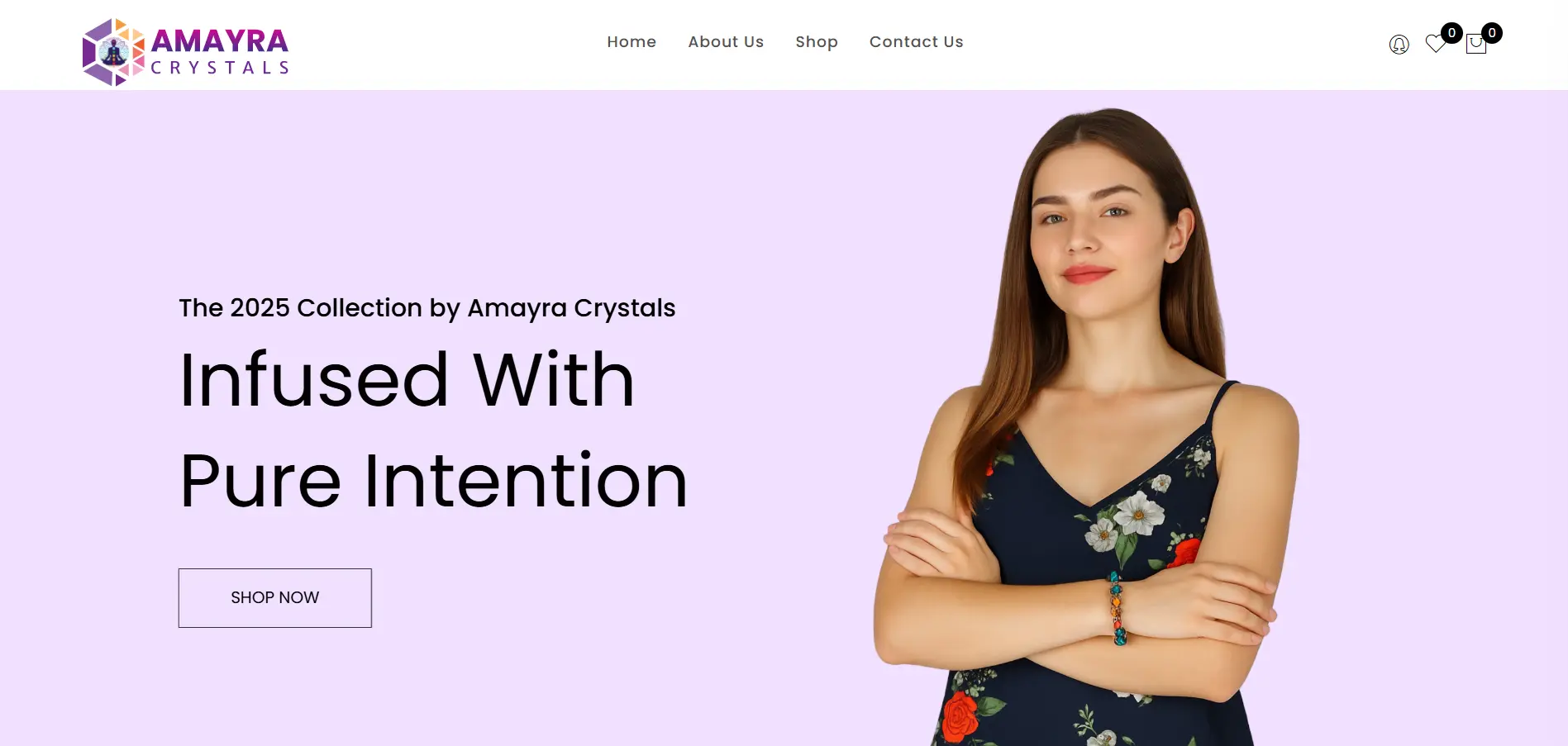 Amayra Crystals E-commerce Website Home Page