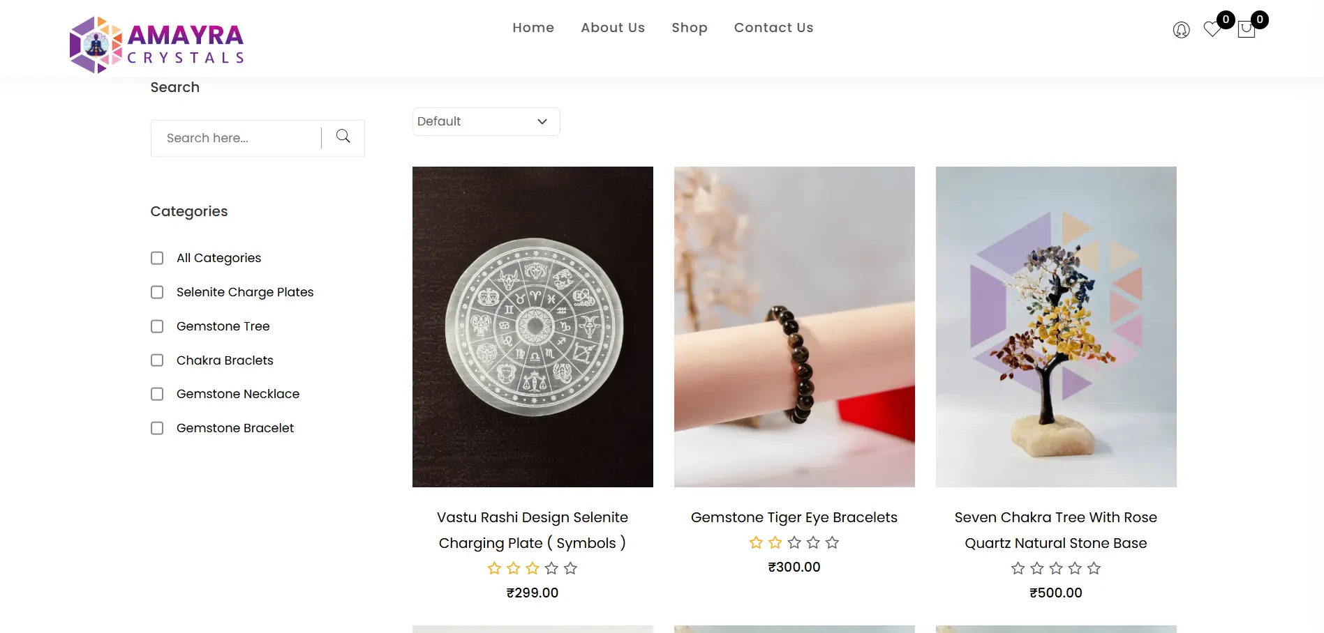 Amayra Crystals Online Store Shop Page Design