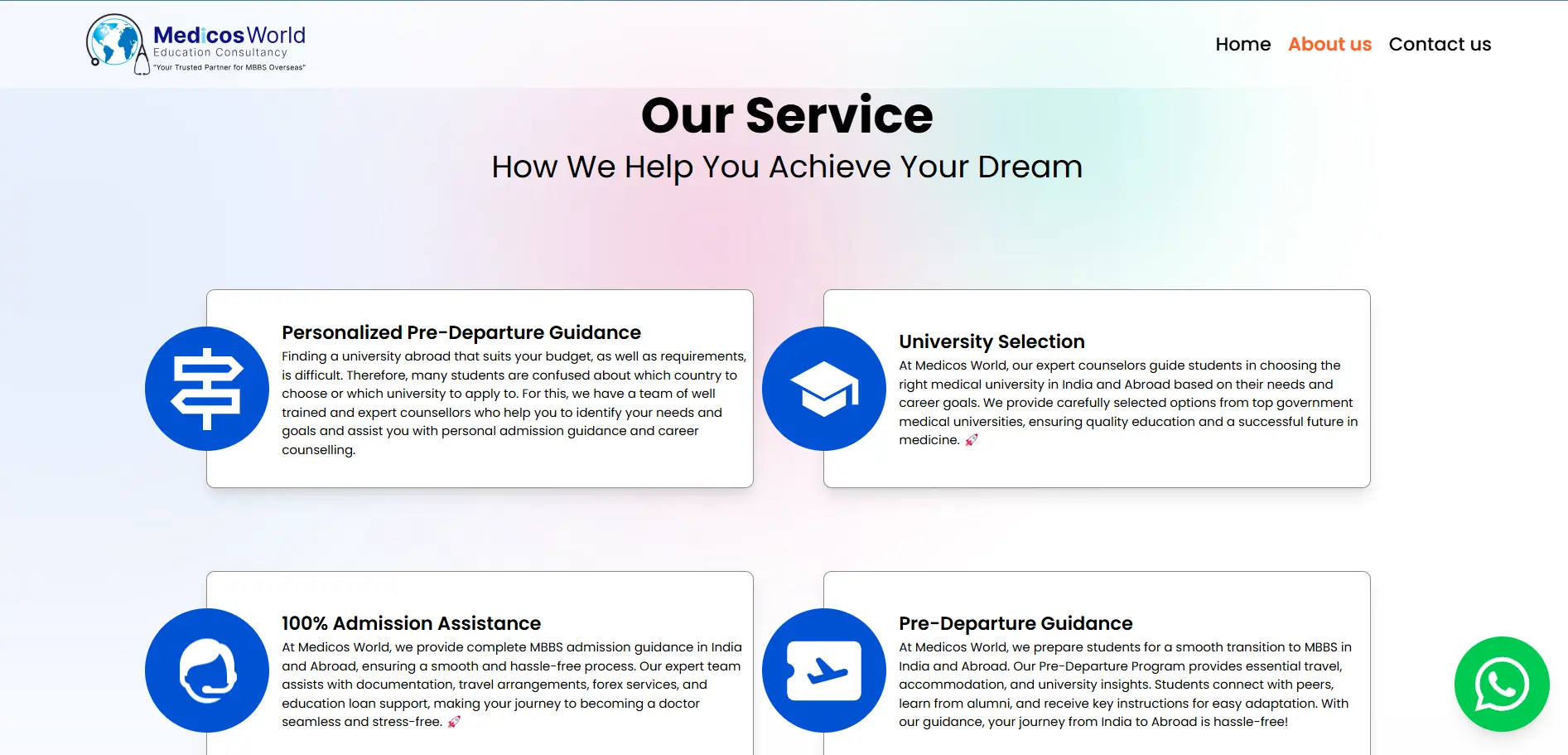 Medicos World Educational Services Webpage Design