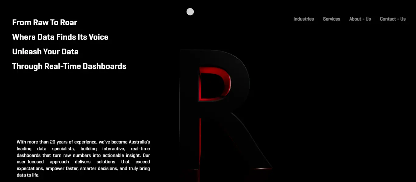 Roar Data 3D Animated Website Home Page Design