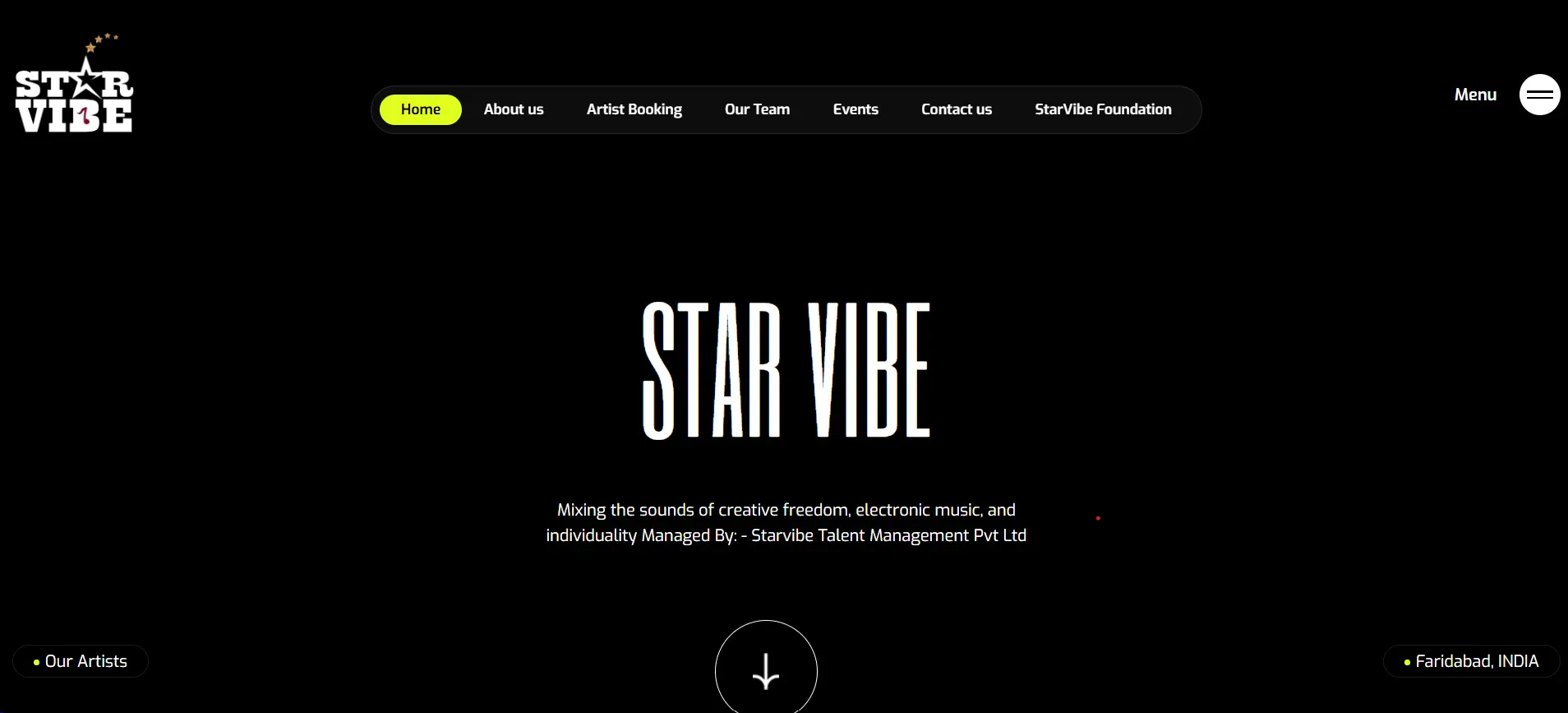 Star Vibe Music Portfolio Website Home Page Design